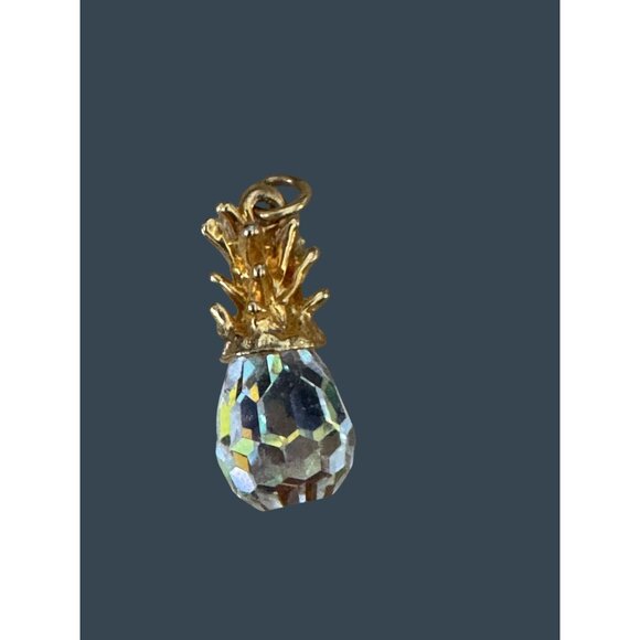 Gold Plated Crystal Pineapple Charm Pendant 1 1/4" - Picture 7 of 7